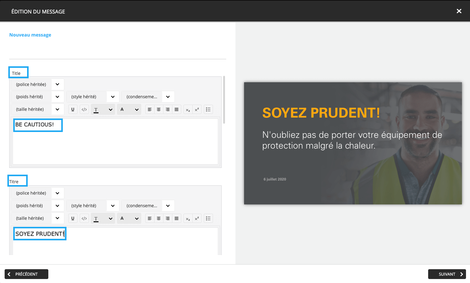 Fonctionnalité multi-langue