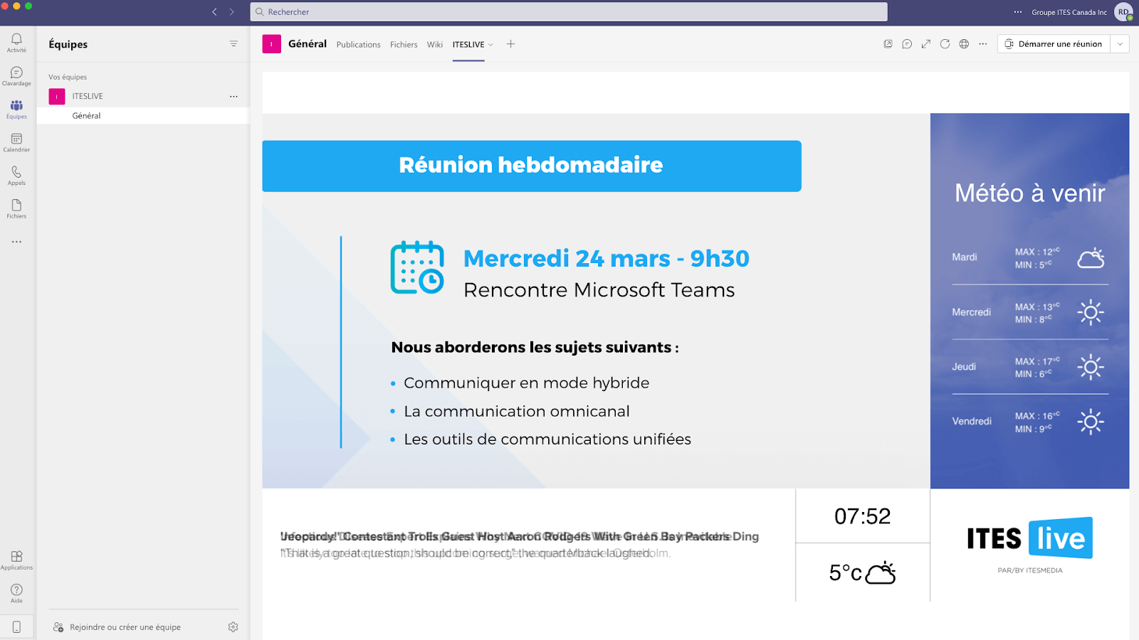 affichage numérique dans Microsoft Teams